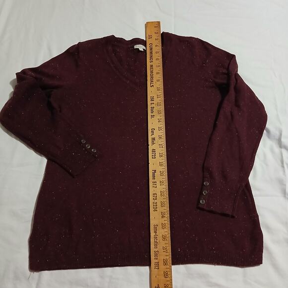 Talbots Med Maroon Multicolor Flecked V-Neck Sweater Cotton Blend Lightweight - Picture 13 of 16